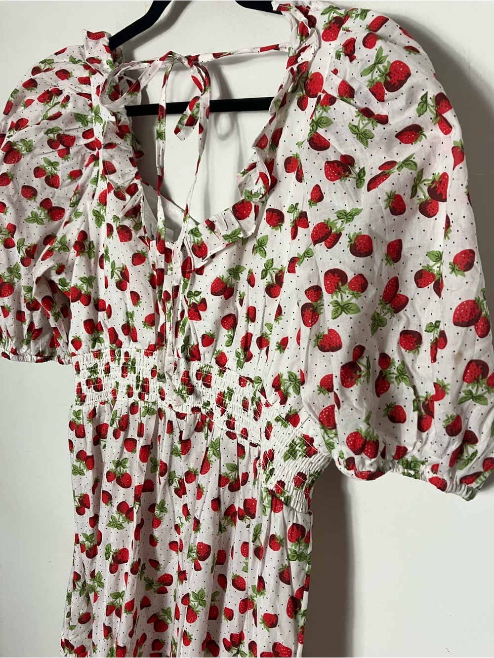 ASOS Puff Sleeve Strawberry Print Tiered Maxi Dress 12 Large - Picture 9 of 9